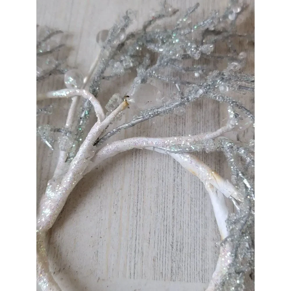 Mini white silver snow tree‎ wreath ornament Xmas decor